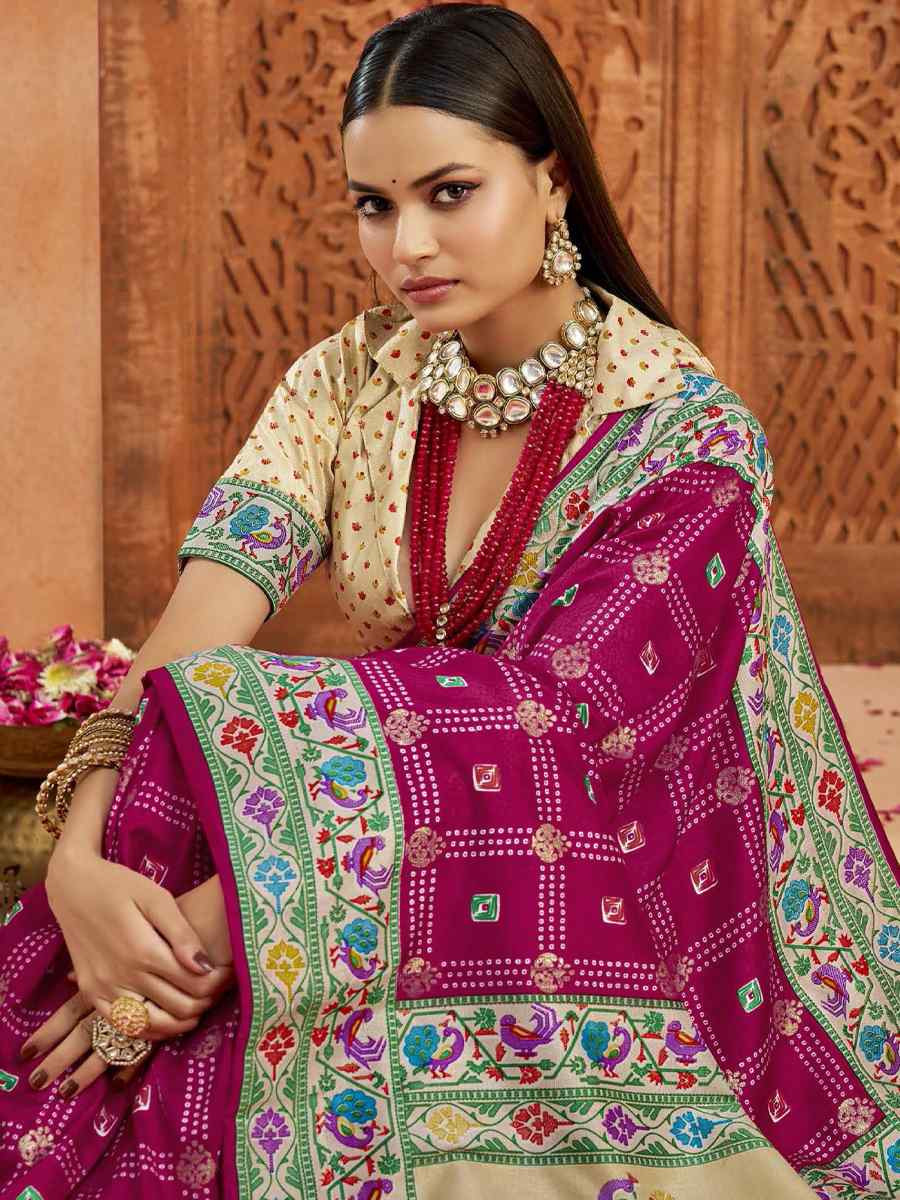 Pink Silk Handwoven Festival Wedding Fancy Heavy Border Saree