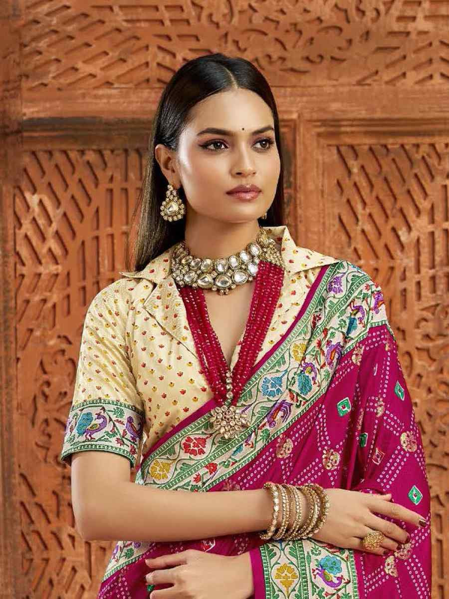 Pink Silk Handwoven Festival Wedding Fancy Heavy Border Saree