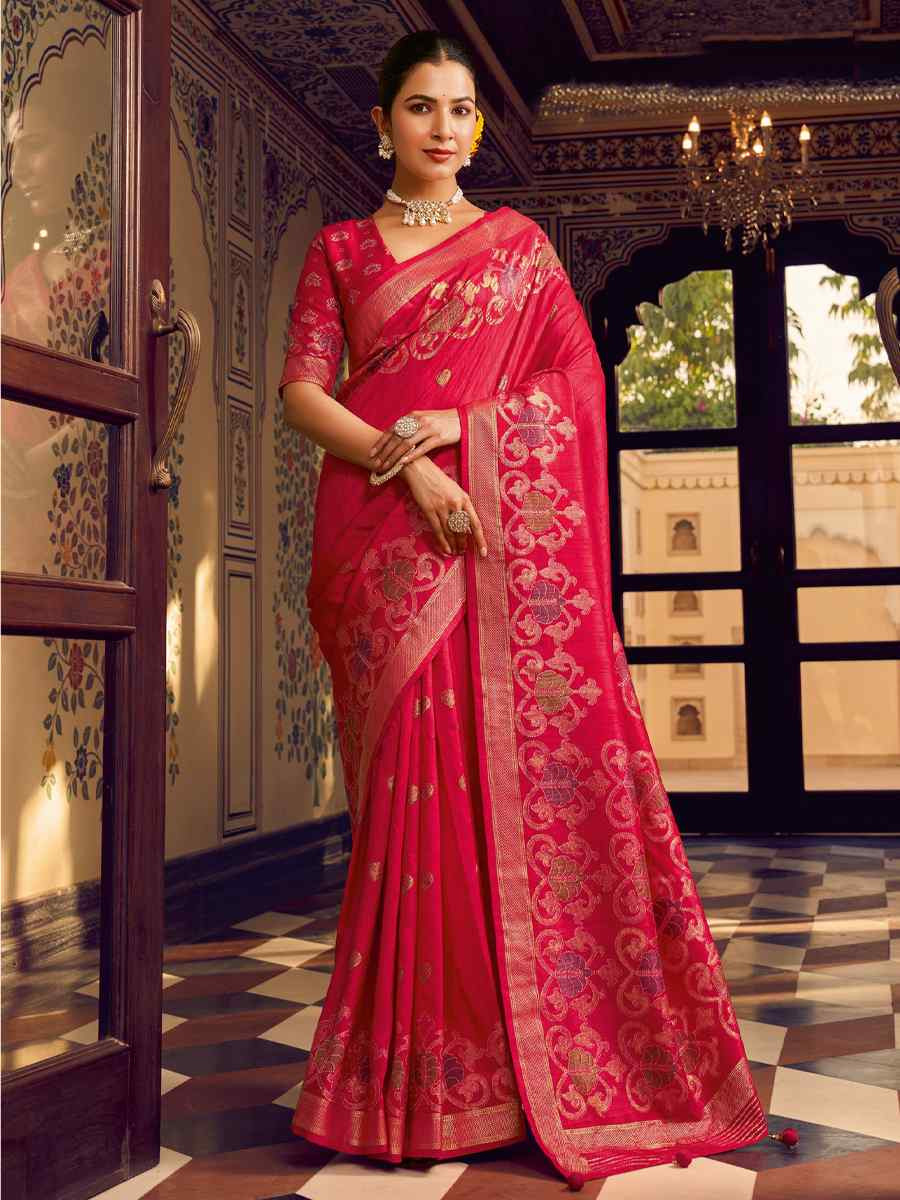 Pink Silk Handwoven Festival Wedding Fancy Heavy Border Saree