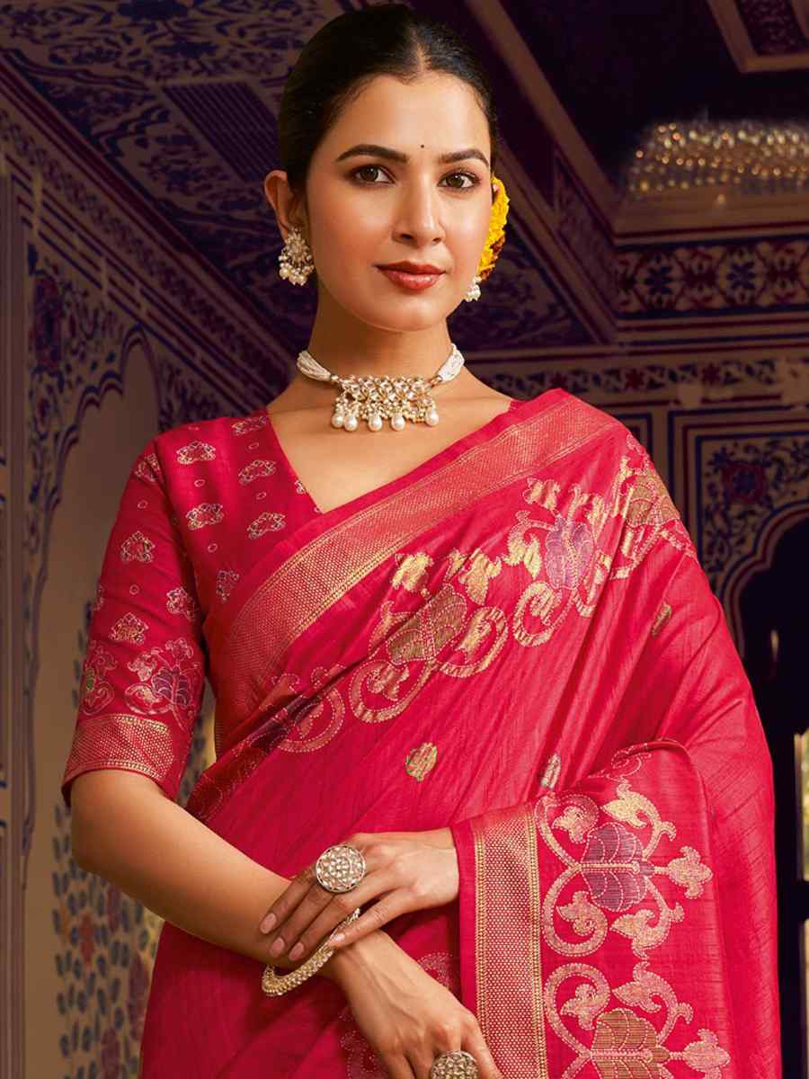 Pink Silk Handwoven Festival Wedding Fancy Heavy Border Saree