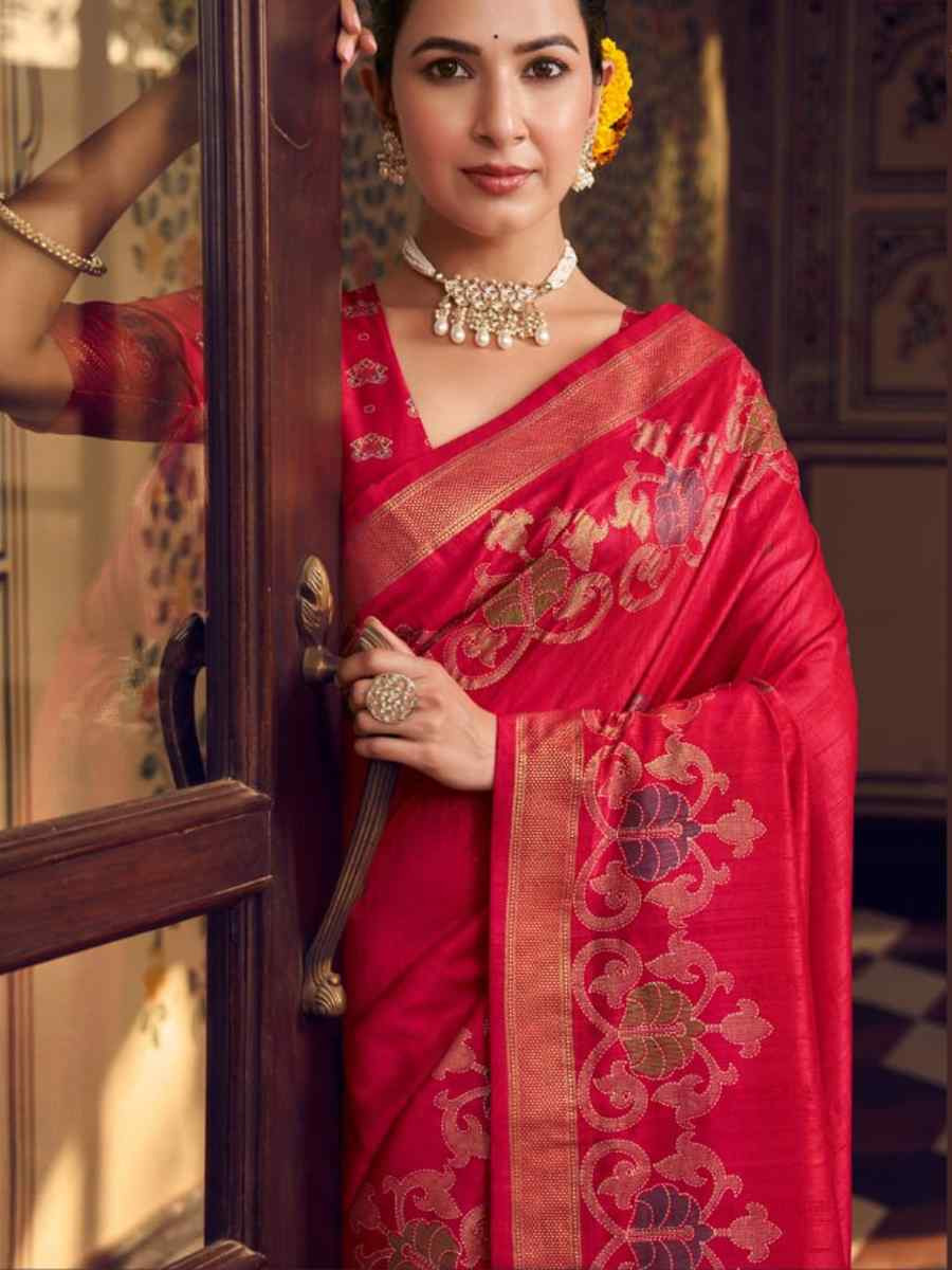 Pink Silk Handwoven Festival Wedding Fancy Heavy Border Saree