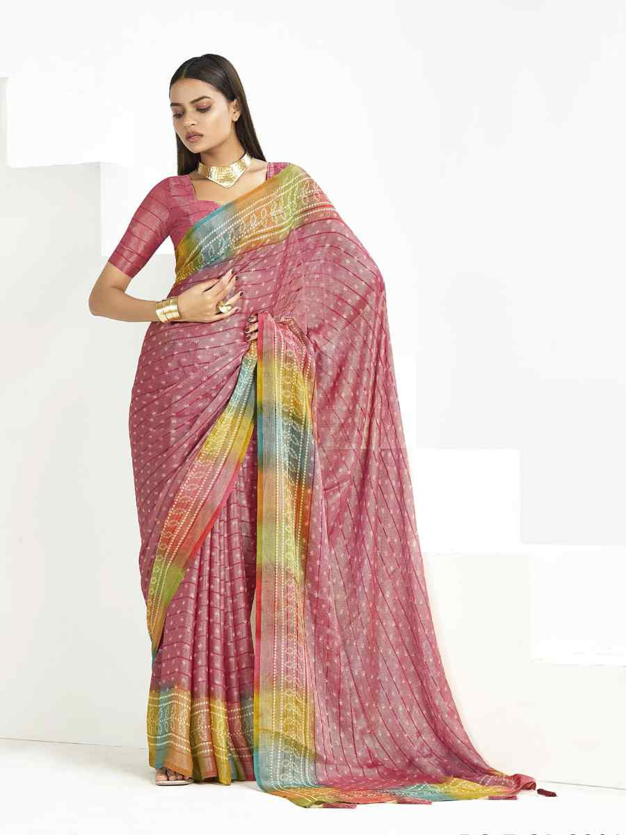 Pink Silk Handwoven Festival Wedding Fancy Heavy Border Saree