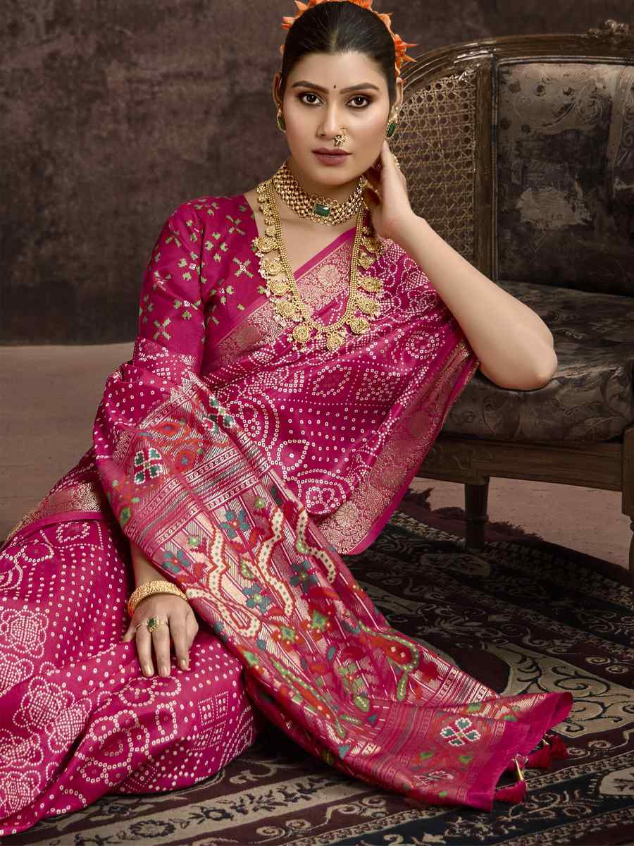 Pink Silk Handwoven Festival Wedding Fancy Heavy Border Saree