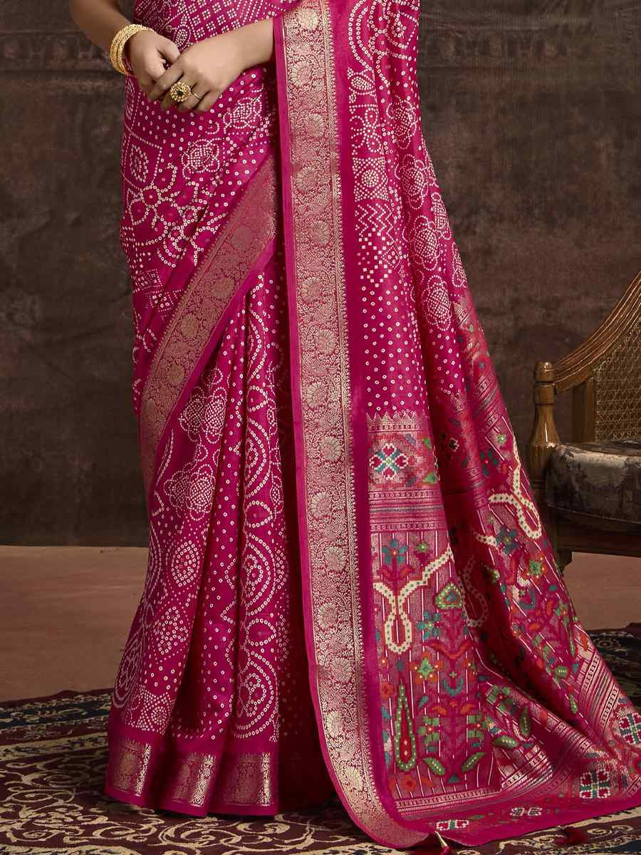 Pink Silk Handwoven Festival Wedding Fancy Heavy Border Saree