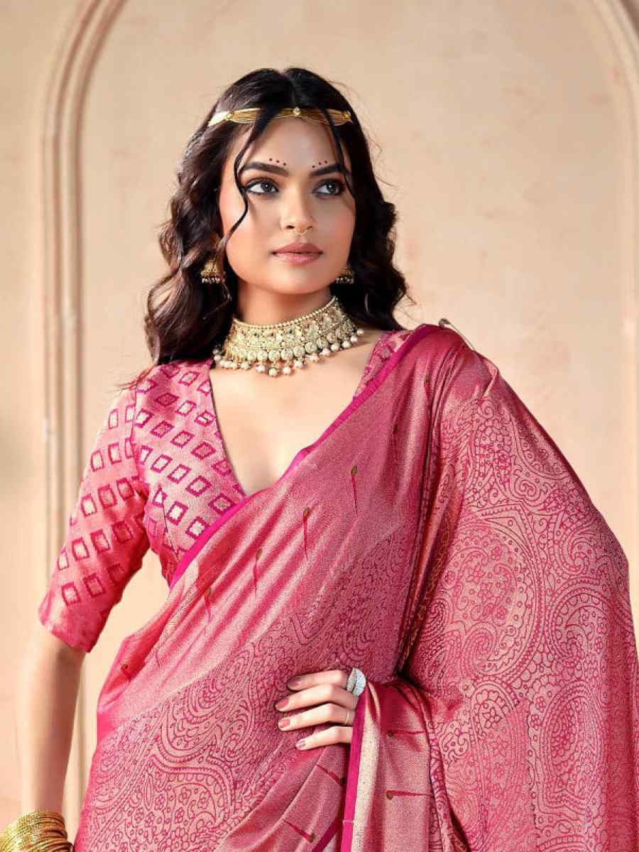 Pink Silk Handwoven Festival Wedding Fancy Heavy Border Saree