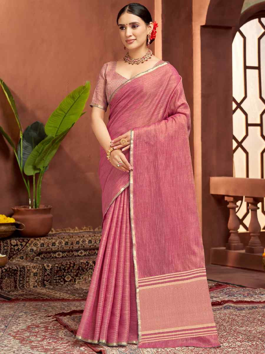 Pink Silk Handwoven Festival Wedding Fancy Heavy Border Saree