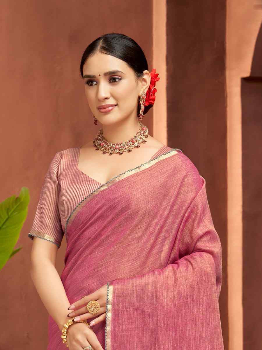 Pink Silk Handwoven Festival Wedding Fancy Heavy Border Saree