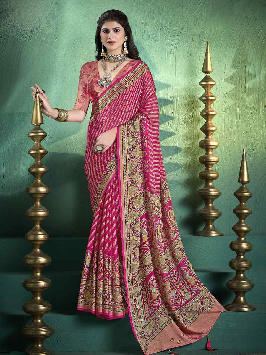 Pink Silk Handwoven Festival Wedding Fancy Heavy Border Saree