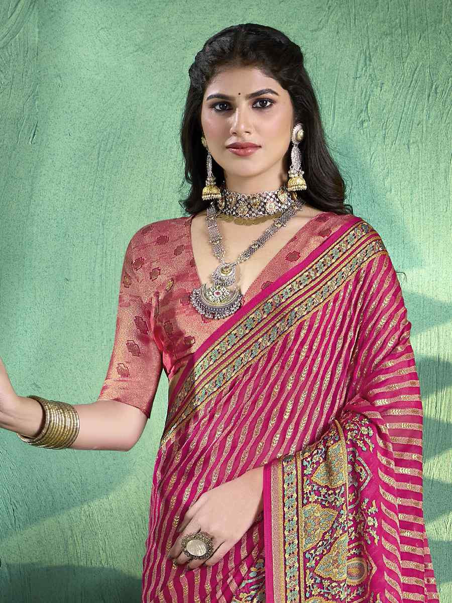 Pink Silk Handwoven Festival Wedding Fancy Heavy Border Saree