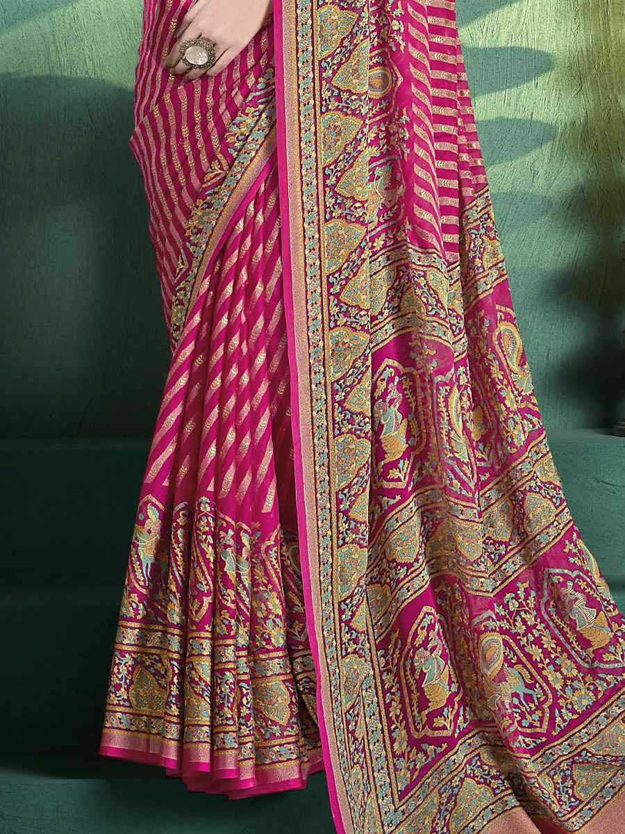 Pink Silk Handwoven Festival Wedding Fancy Heavy Border Saree