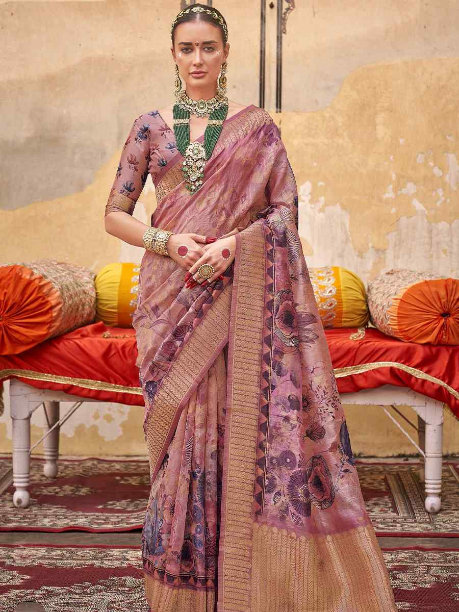 Pink Silk Handwoven Festival Wedding Fancy Heavy Border Saree