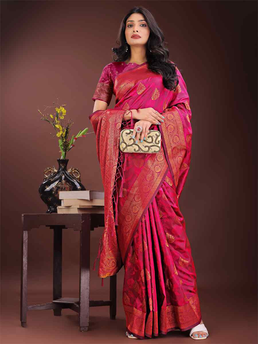 Pink Silk Handwoven Festival Wedding Fancy Heavy Border Saree