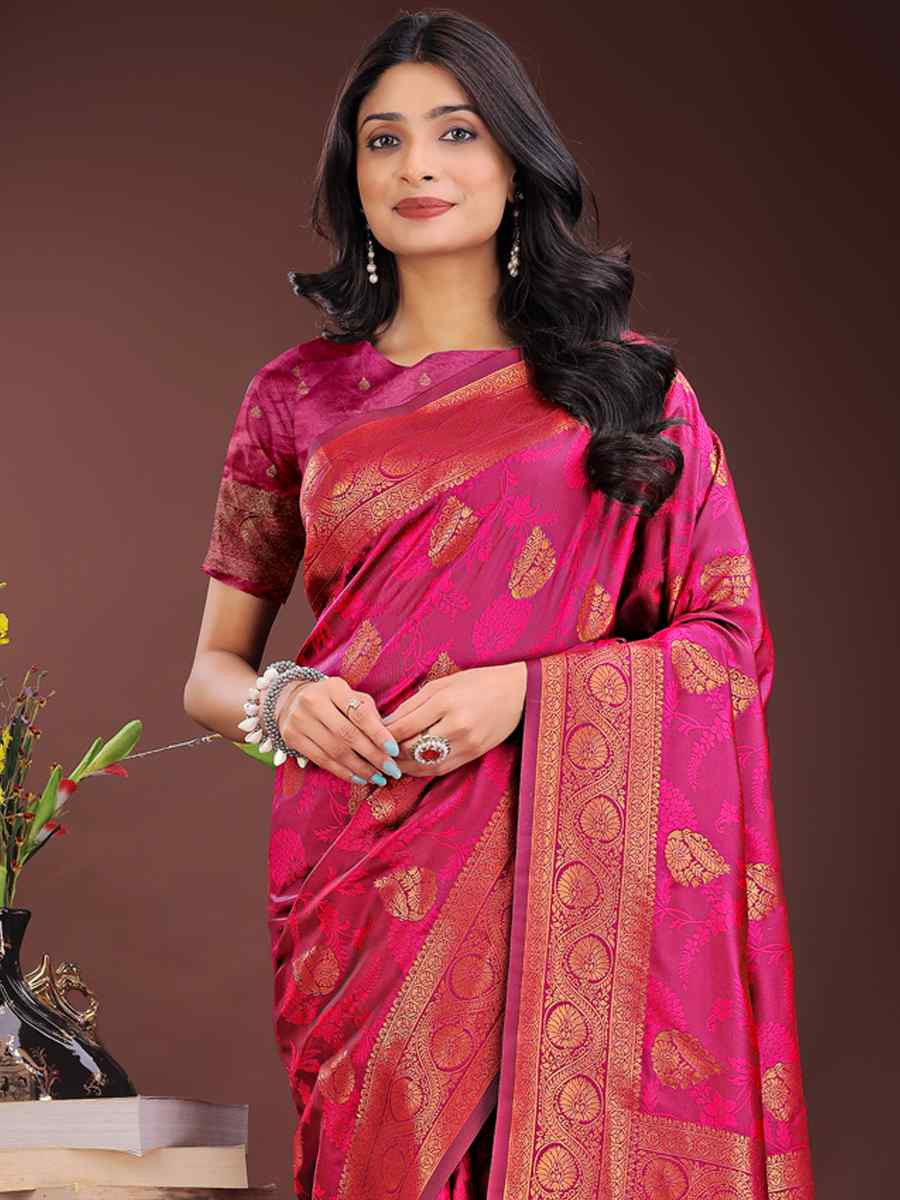 Pink Silk Handwoven Festival Wedding Fancy Heavy Border Saree