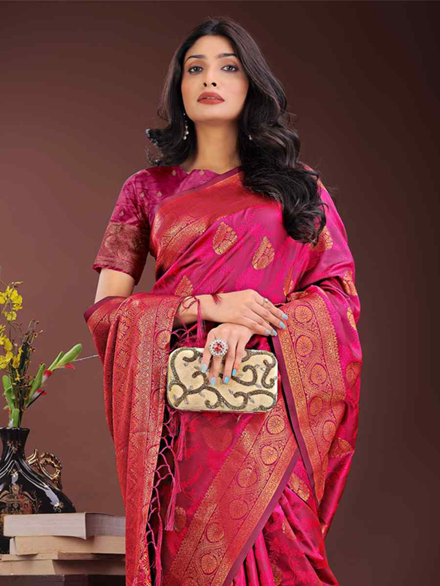 Pink Silk Handwoven Festival Wedding Fancy Heavy Border Saree