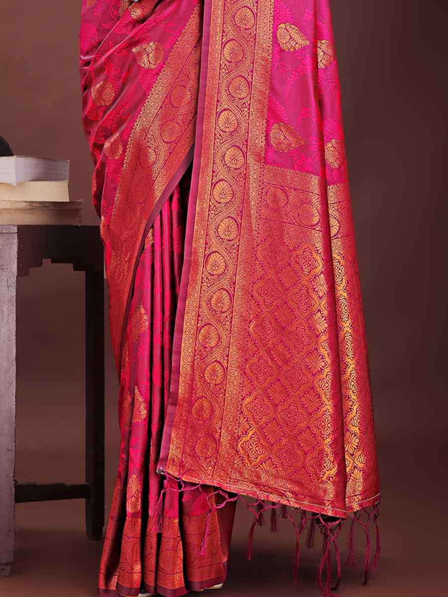 Pink Silk Handwoven Festival Wedding Fancy Heavy Border Saree
