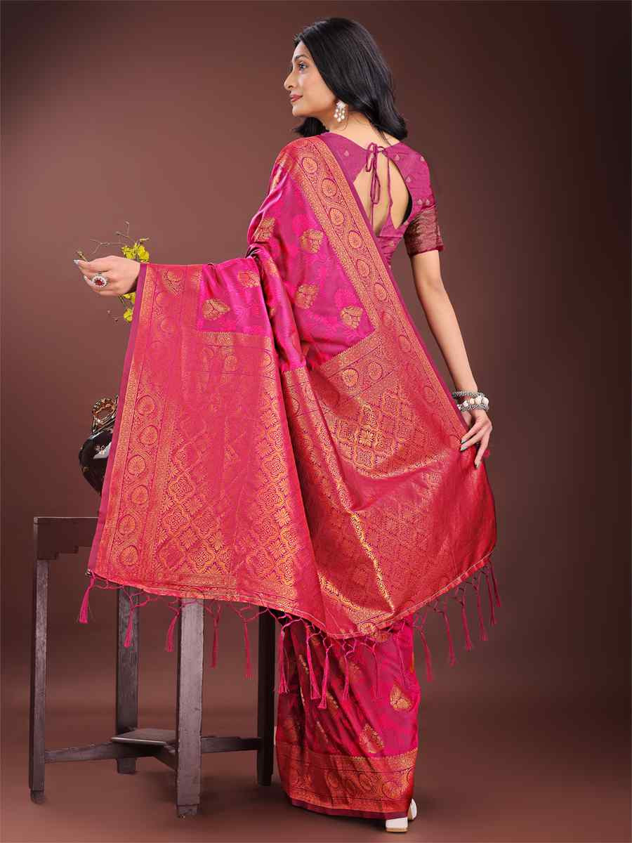 Pink Silk Handwoven Festival Wedding Fancy Heavy Border Saree