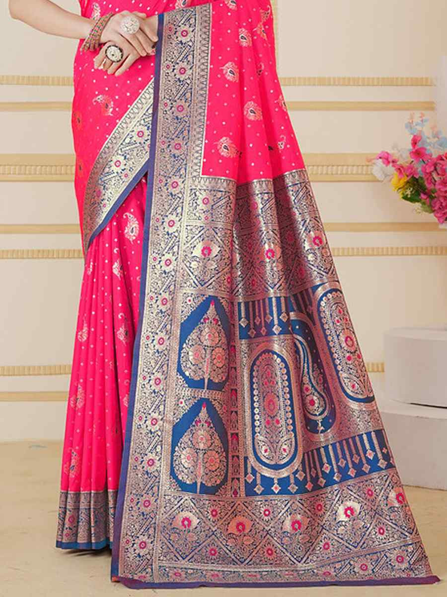 Pink Silk Handwoven Festival Wedding Fancy Heavy Border Saree