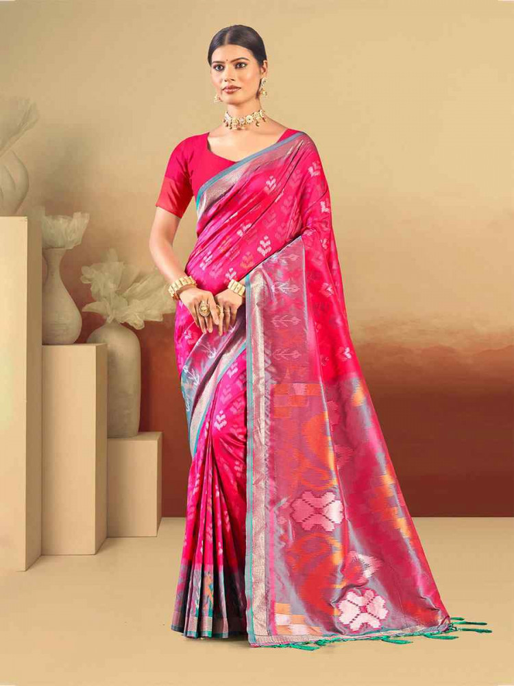 Image of Pink Silk Handwoven Festival Wedding Fancy Heavy Border Saree