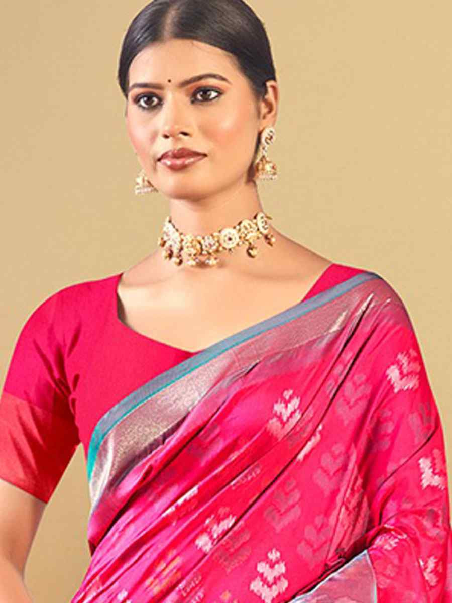 Pink Silk Handwoven Festival Wedding Fancy Heavy Border Saree