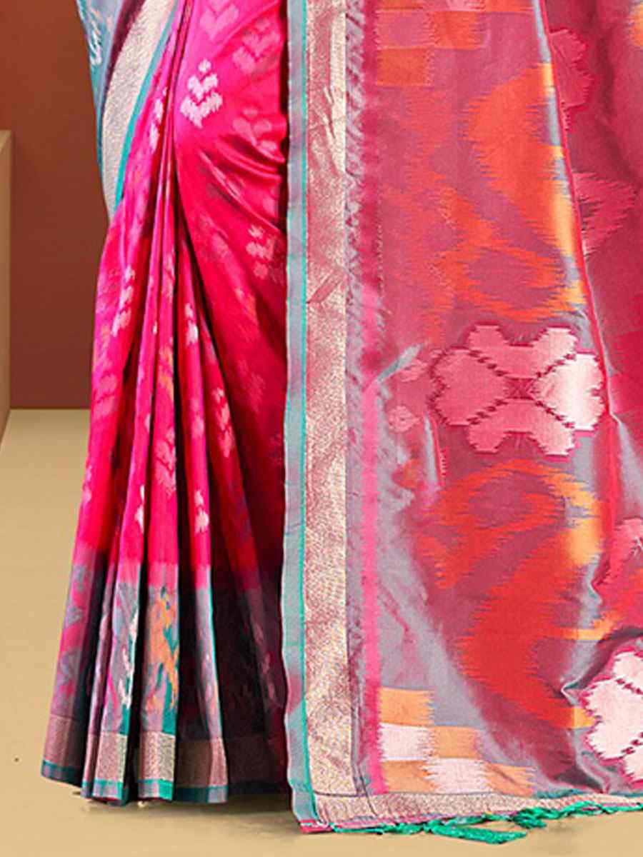 Pink Silk Handwoven Festival Wedding Fancy Heavy Border Saree