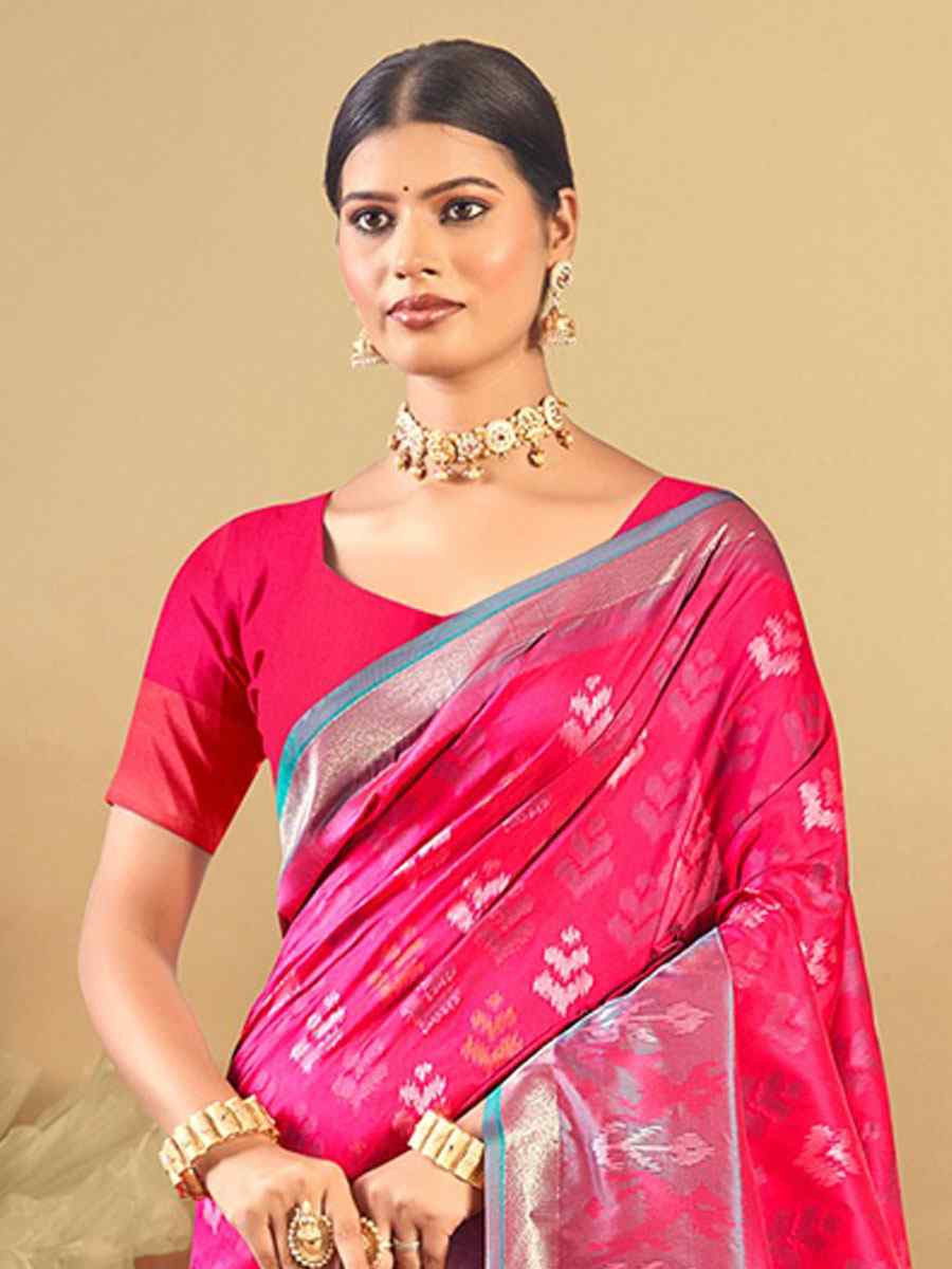 Pink Silk Handwoven Festival Wedding Fancy Heavy Border Saree