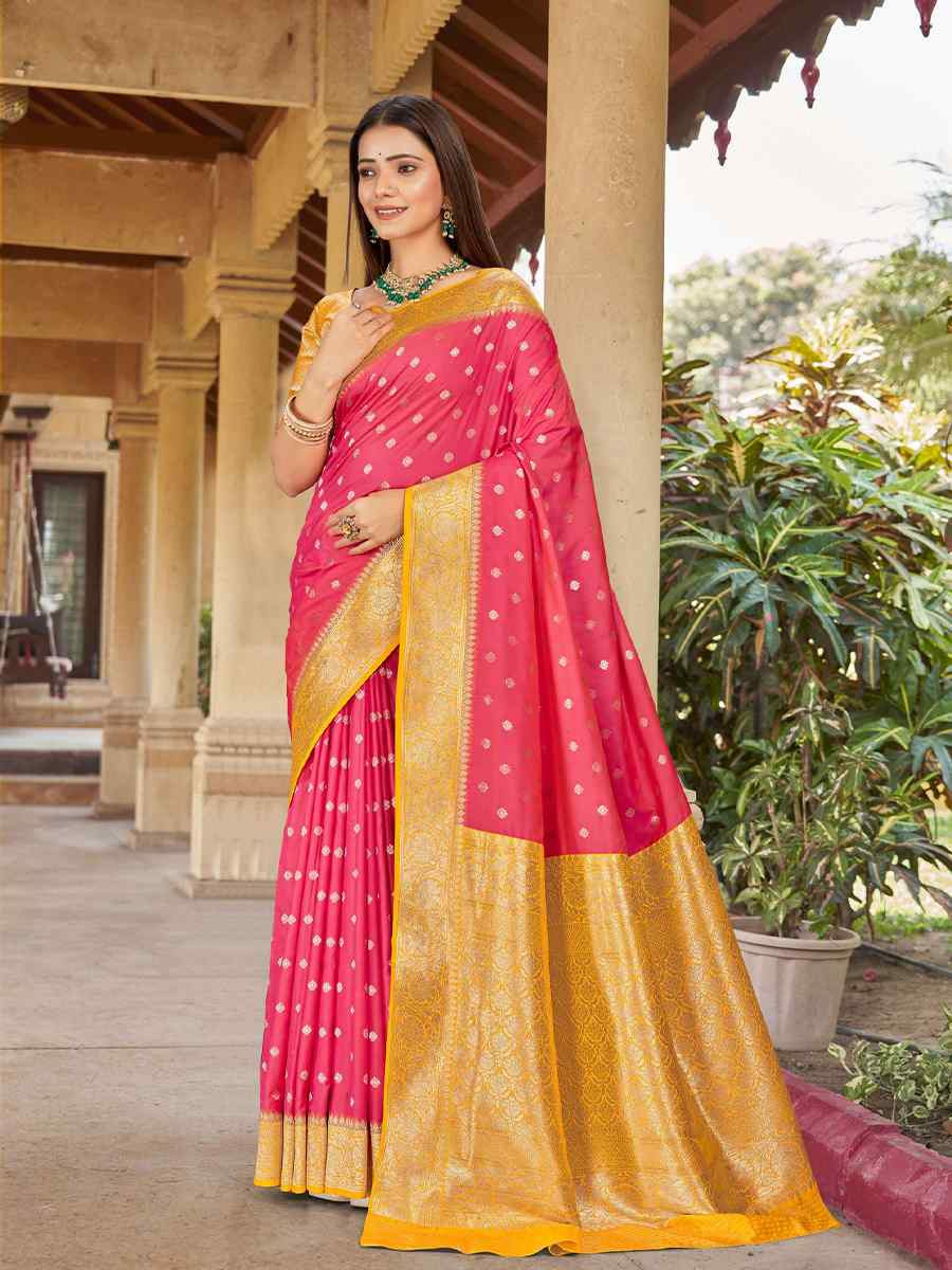 Pink Silk Handwoven Festival Wedding Fancy Heavy Border Saree