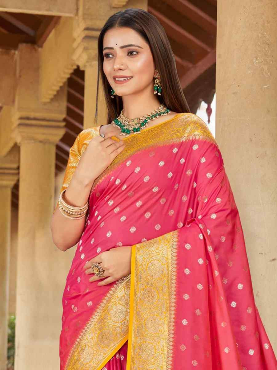Pink Silk Handwoven Festival Wedding Fancy Heavy Border Saree