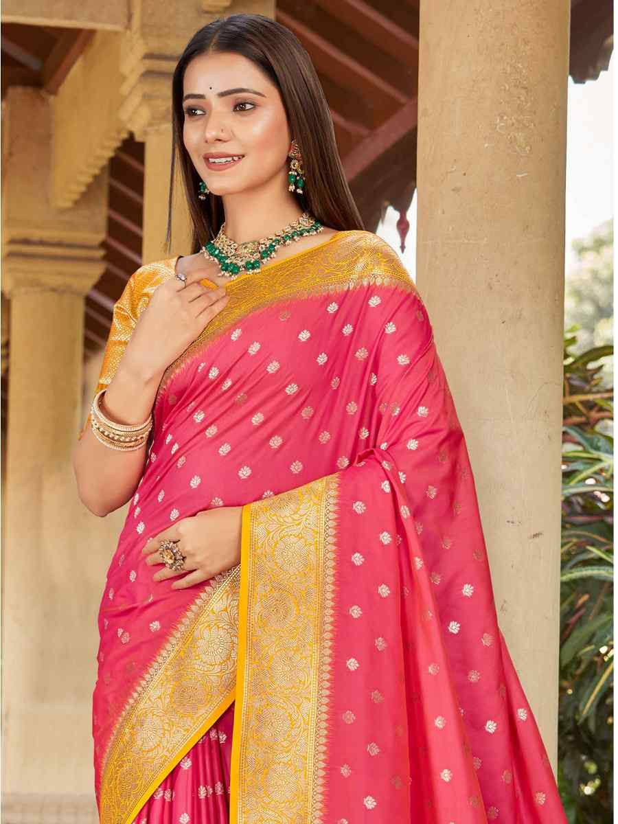 Pink Silk Handwoven Festival Wedding Fancy Heavy Border Saree
