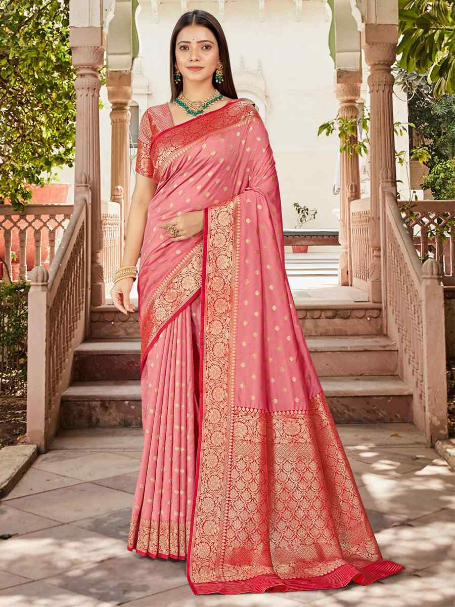 Pink Silk Handwoven Festival Wedding Fancy Heavy Border Saree