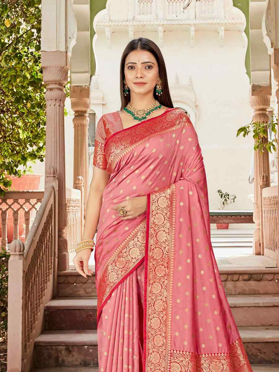 Pink Silk Handwoven Festival Wedding Fancy Heavy Border Saree