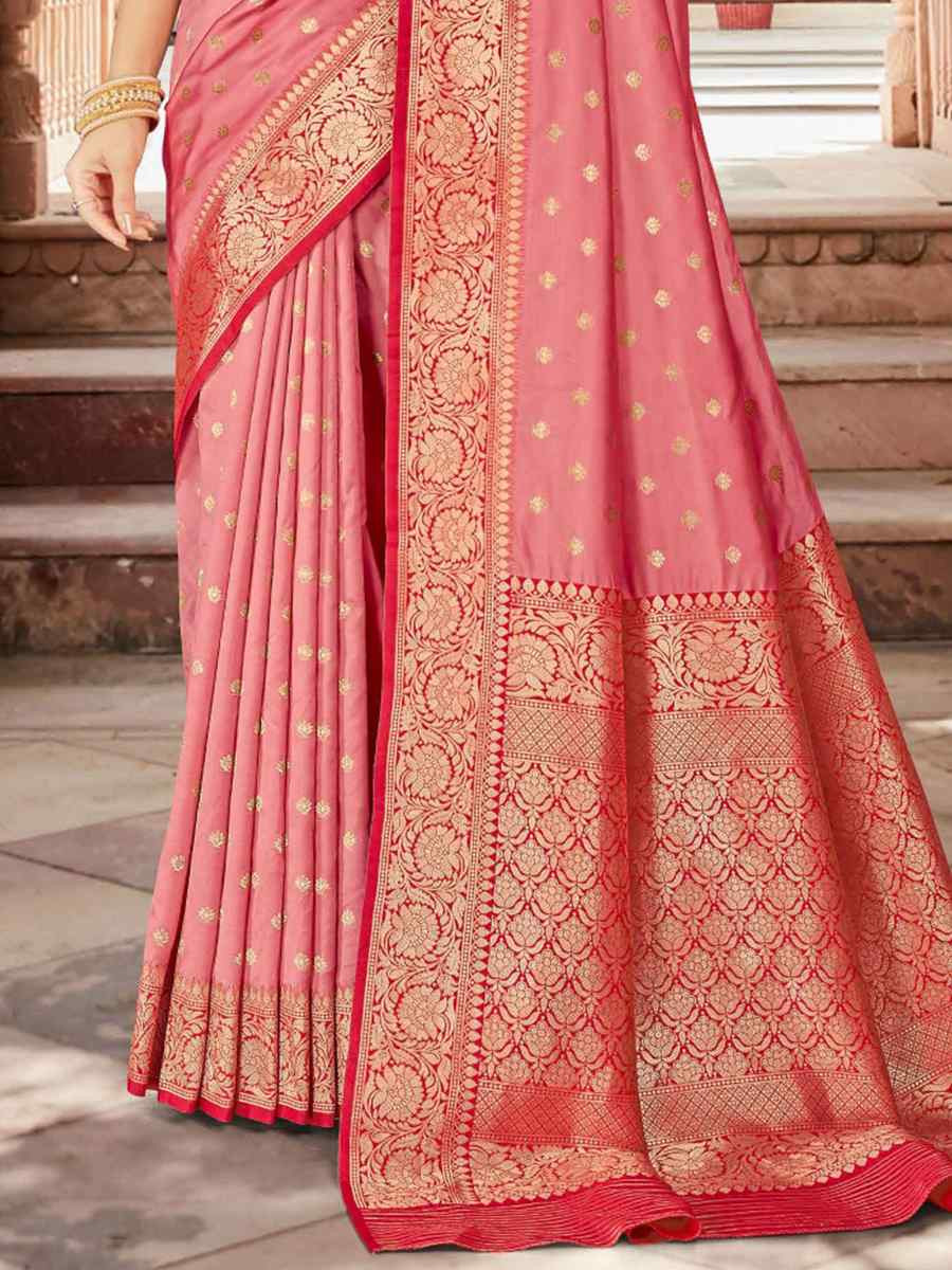 Pink Silk Handwoven Festival Wedding Fancy Heavy Border Saree