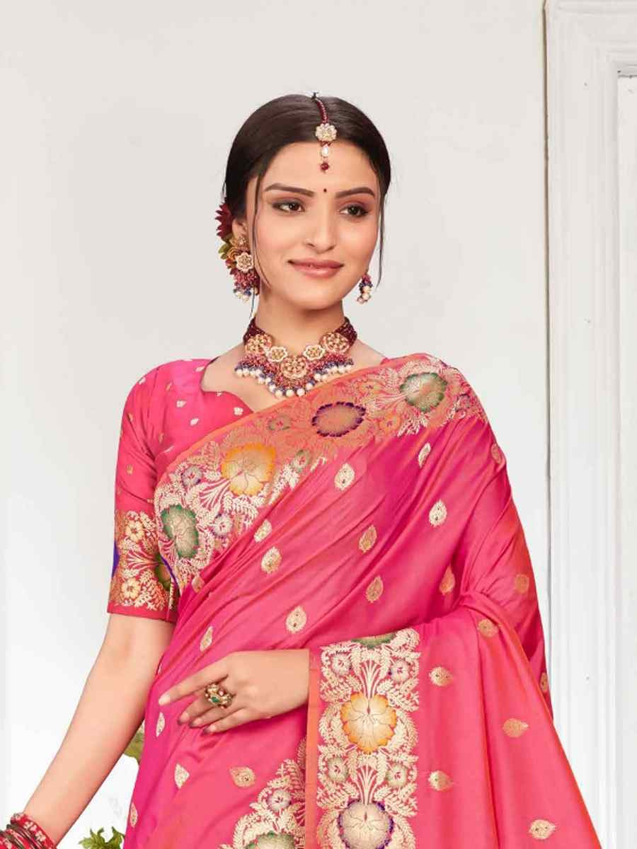 Pink Silk Handwoven Festival Wedding Fancy Heavy Border Saree