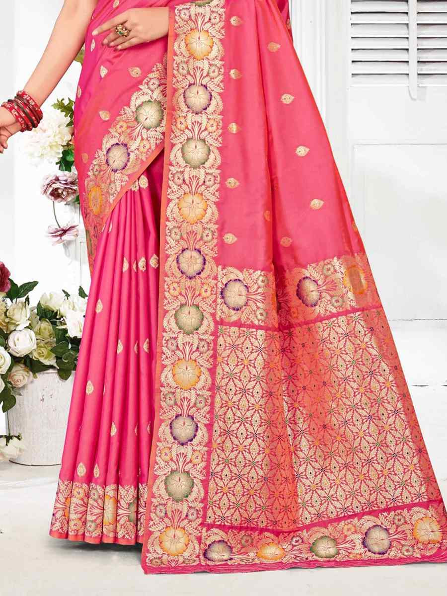 Pink Silk Handwoven Festival Wedding Fancy Heavy Border Saree