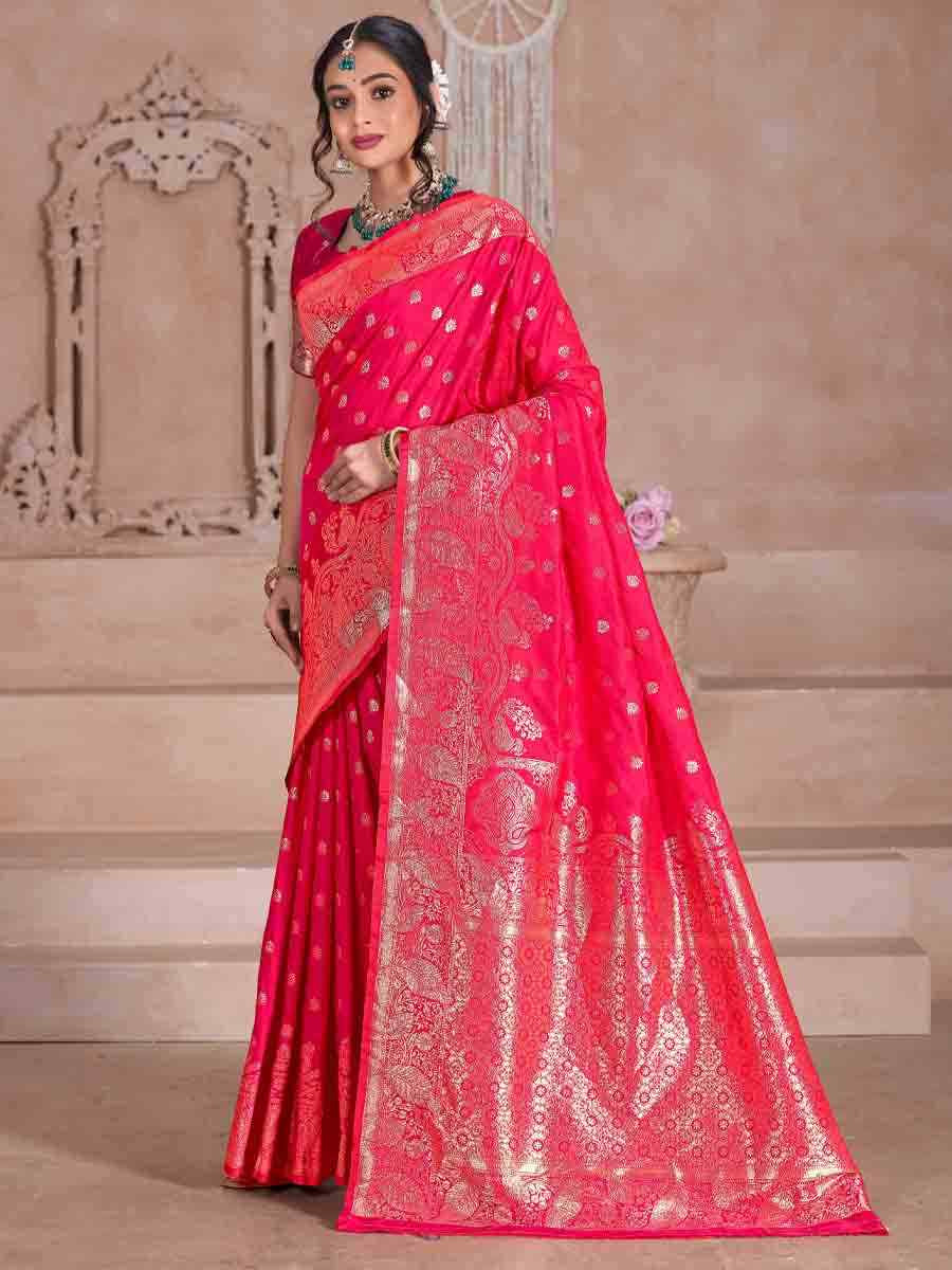 Pink Silk Handwoven Festival Wedding Fancy Heavy Border Saree