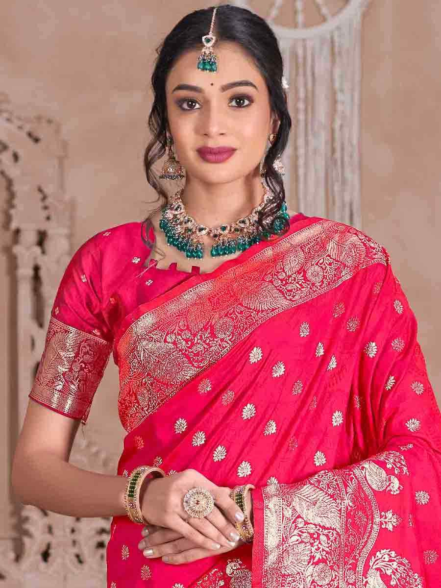Pink Silk Handwoven Festival Wedding Fancy Heavy Border Saree