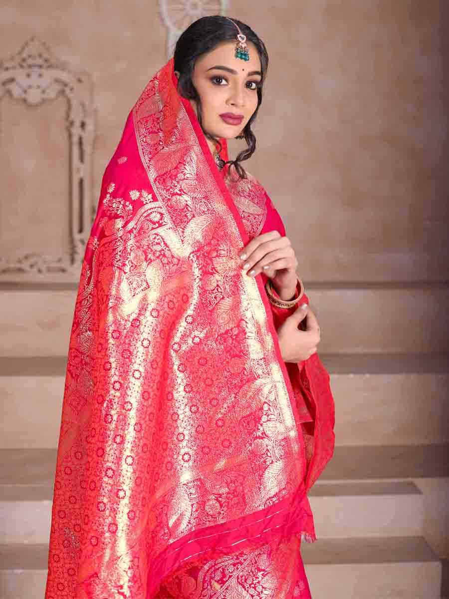 Pink Silk Handwoven Festival Wedding Fancy Heavy Border Saree