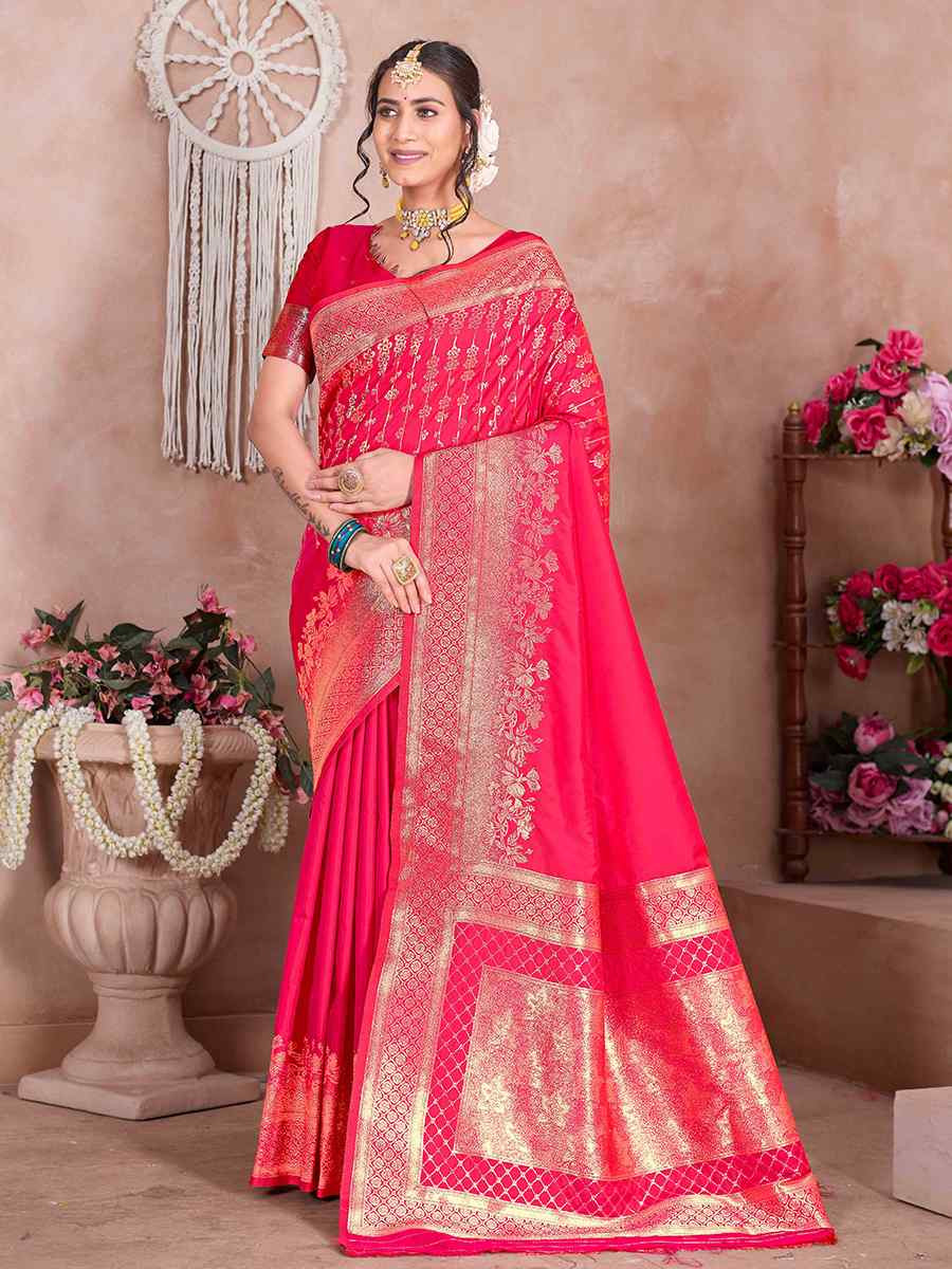 Pink Silk Handwoven Festival Wedding Fancy Heavy Border Saree