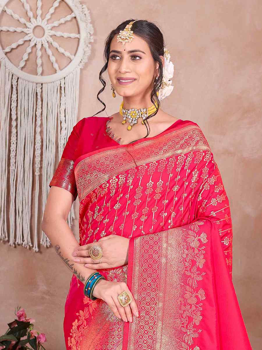 Pink Silk Handwoven Festival Wedding Fancy Heavy Border Saree