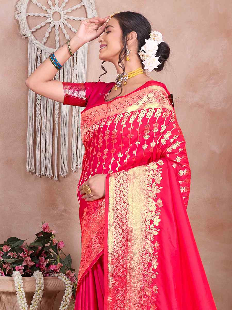 Pink Silk Handwoven Festival Wedding Fancy Heavy Border Saree