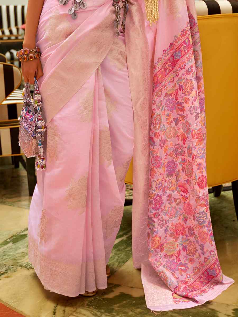Pink Silk Handwoven Party Festival Heavy Border Saree