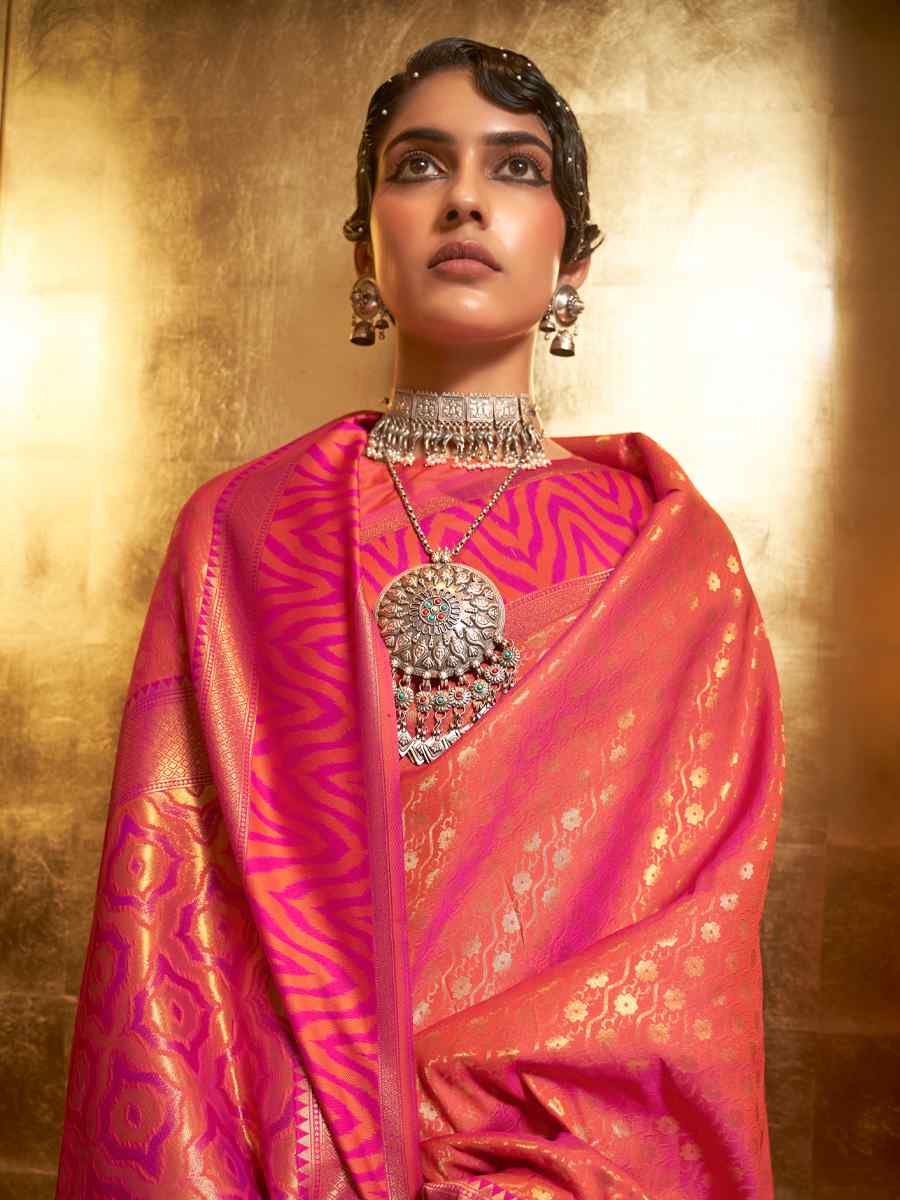 Pink Silk Handwoven Party Festival Heavy Border Saree