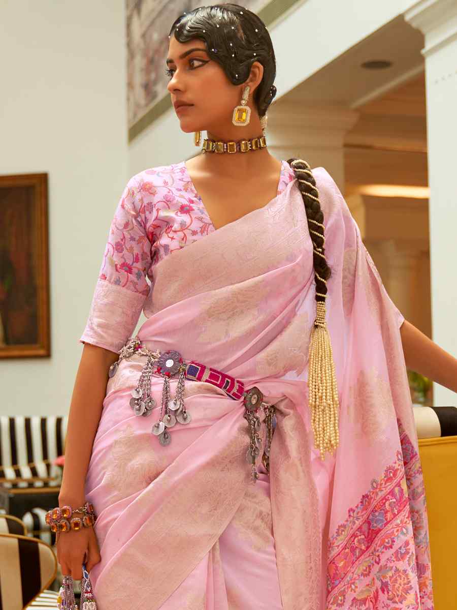 Pink Silk Handwoven Party Festival Heavy Border Saree