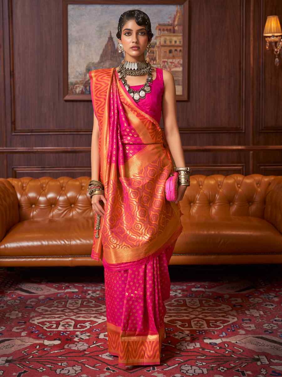 Pink Silk Handwoven Party Festival Heavy Border Saree