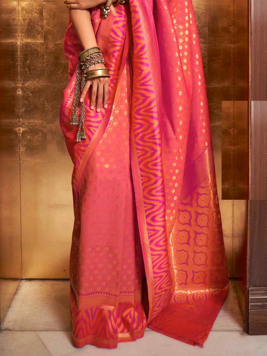Pink Silk Handwoven Party Festival Heavy Border Saree
