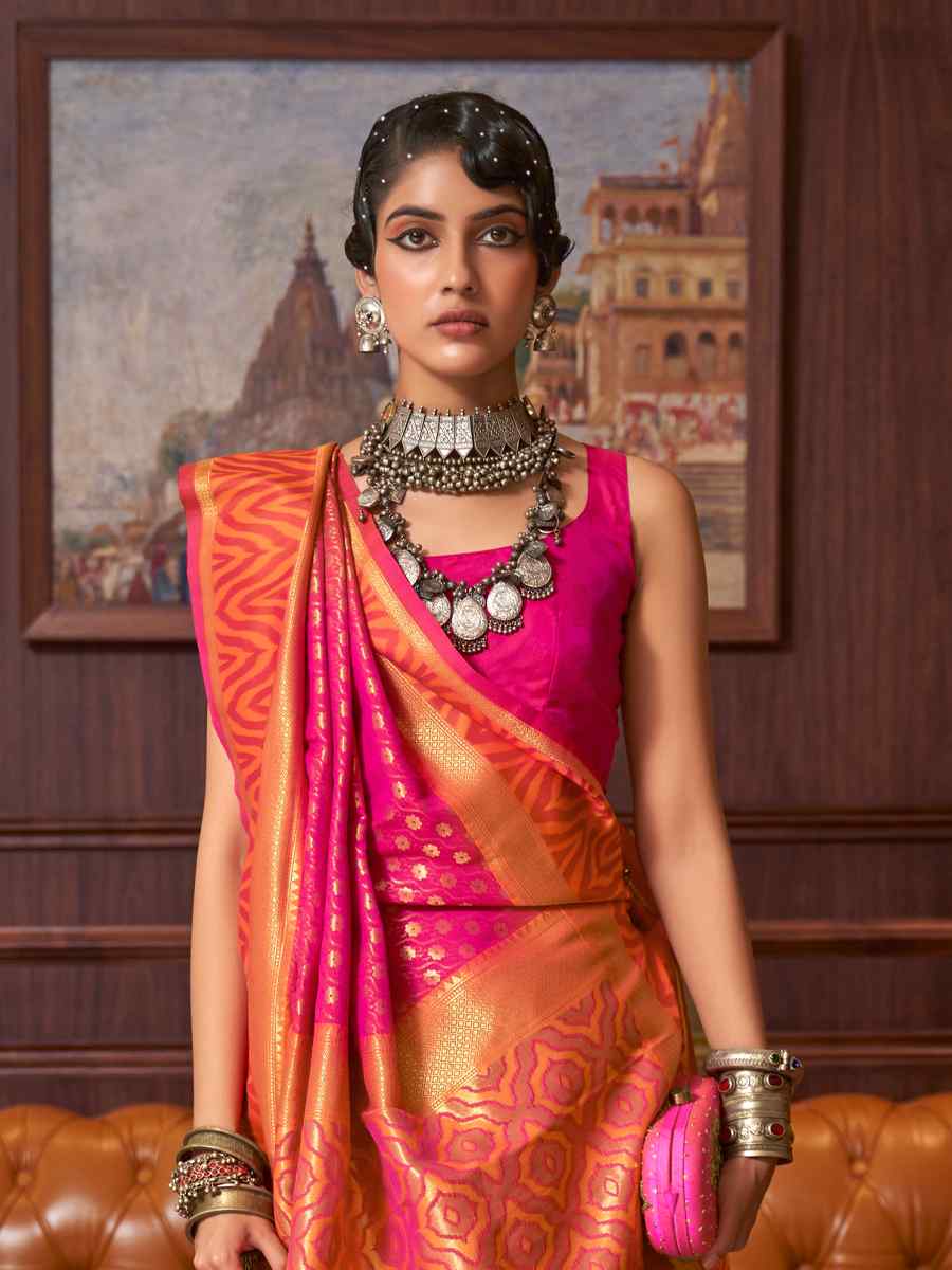 Pink Silk Handwoven Party Festival Heavy Border Saree