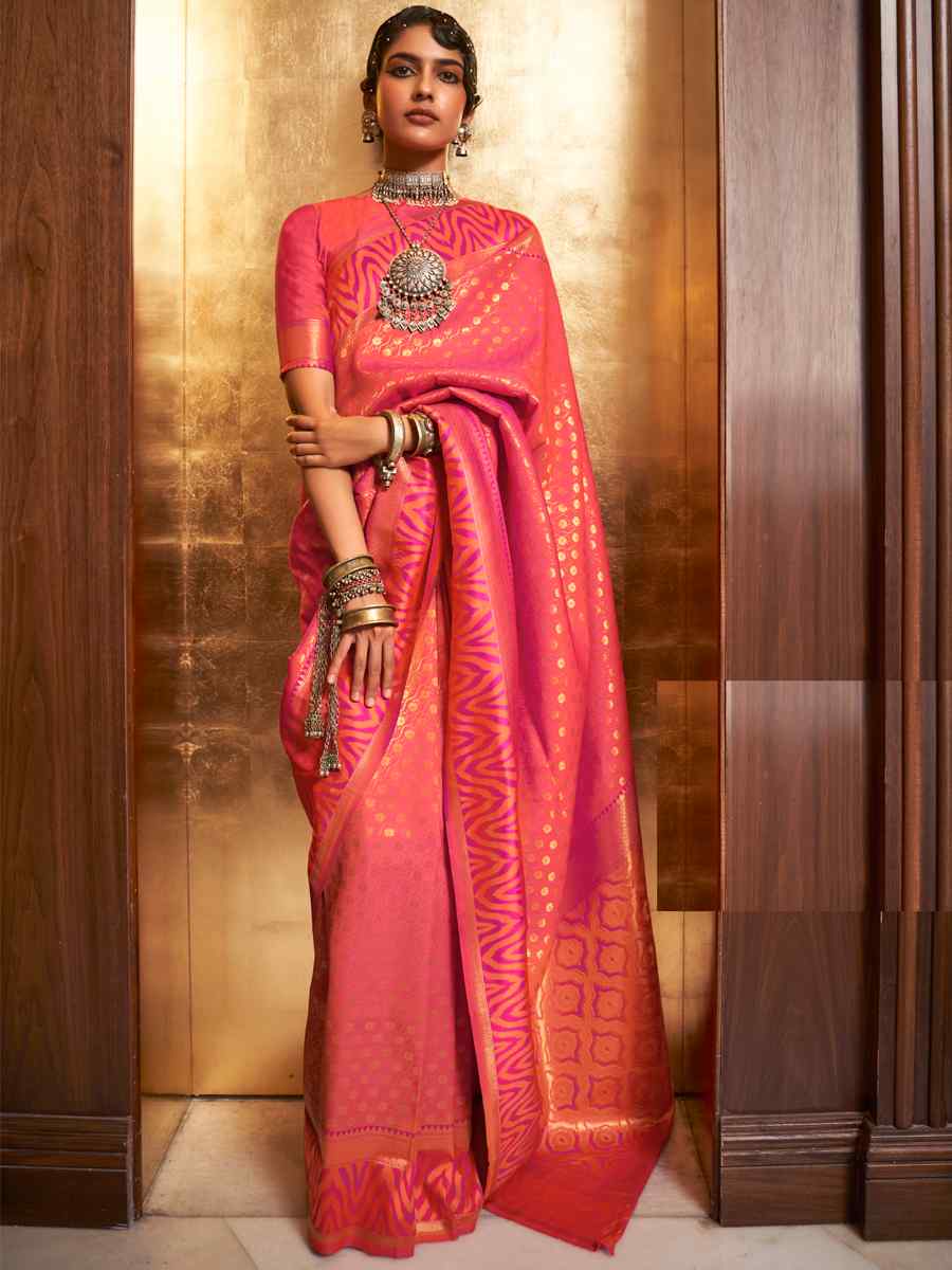 Pink Silk Handwoven Party Festival Heavy Border Saree