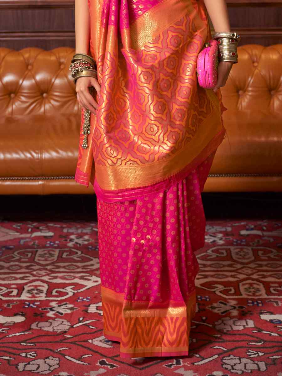 Pink Silk Handwoven Party Festival Heavy Border Saree