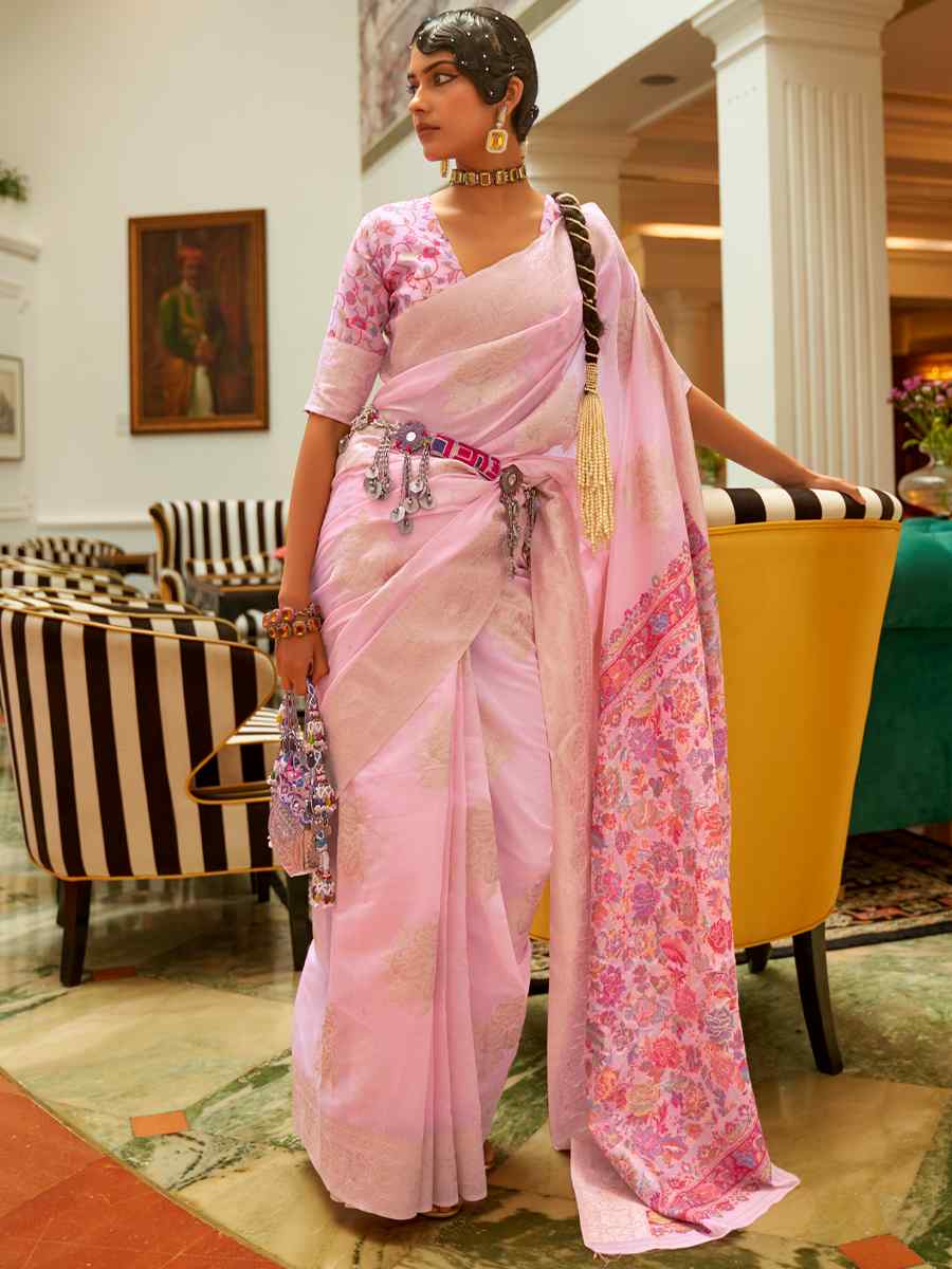 Pink Silk Handwoven Party Festival Heavy Border Saree