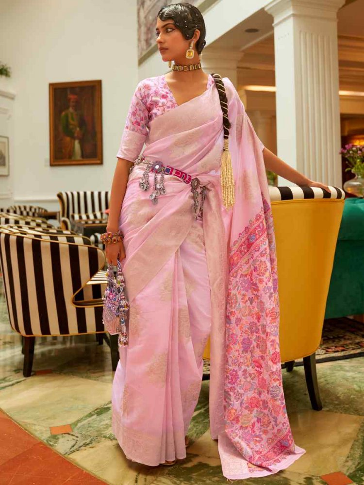 Pink Silk Handwoven Party Festival Heavy Border Saree