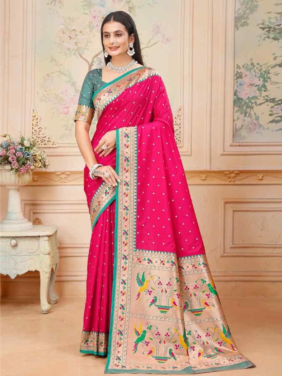 Pink Silk Handwoven Traditional Bridal Reception Festival Wedding Fancy Heavy Border Saree